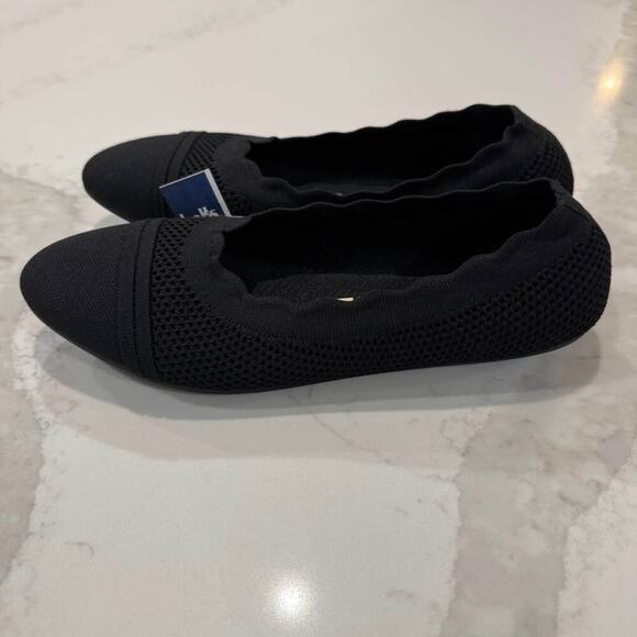 Aerosoles NWT Anita Scalloped Elastic Ballet Flats Women's 7.5M Black Minimalist - Picture 4 of 9